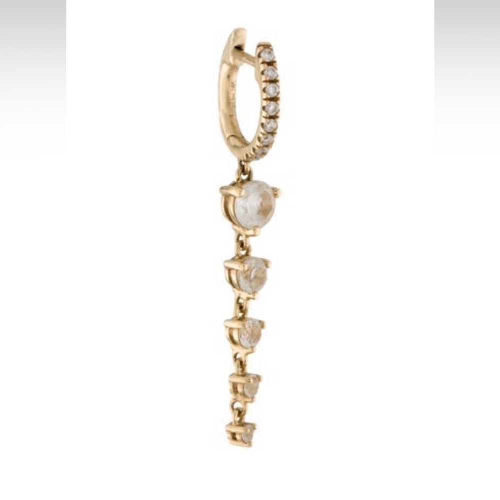 14K Diamond & Topaz Five Drop Solitaire Drop Huggie Single...